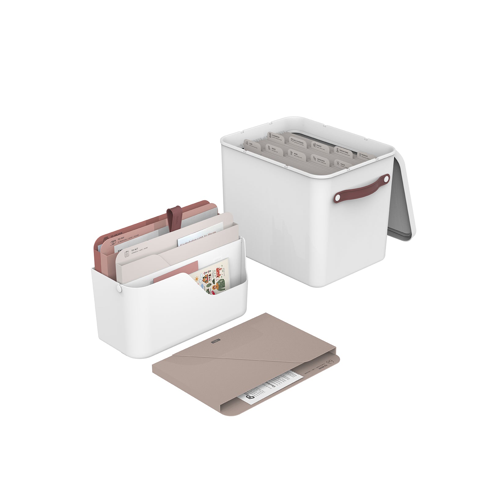 Portadocumenti Rotho MyPaper Plus – 4 Scomparti, Bianco/Rosso, Per A4, Con Maniglia E Fissaggio A Parete
